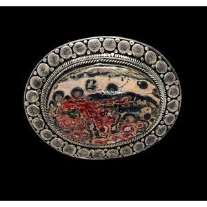 Vtg 925 Sterling Silver Leopard Jasper Brooch Pendant Picture Stone Red Brown